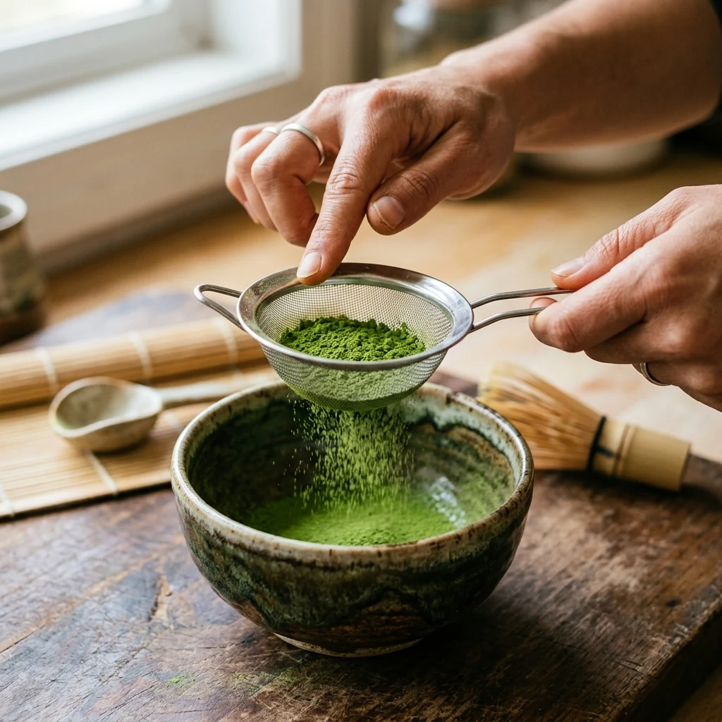 Sift Two Scoops Into Ceramic Chawan